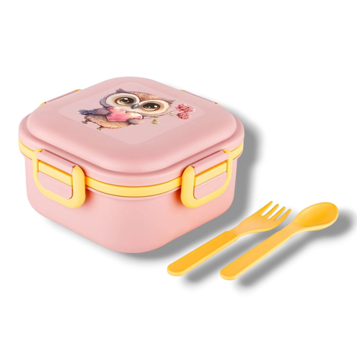 Quick Bite Unicorn Lunch Box – BPA-Free, 3-Compartment Tiffin Box / Plastic Lunch Box with Fork & Spoon – 800ml | Peach